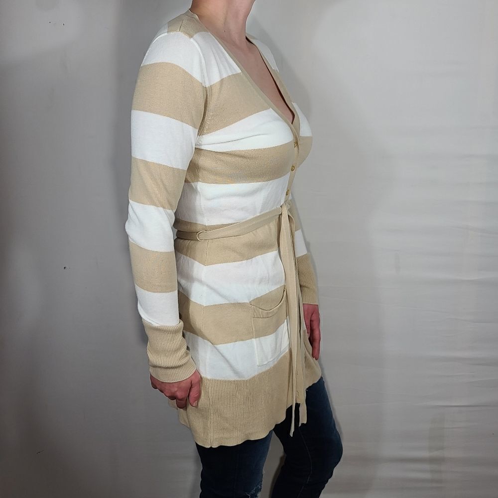 Apt. 9 Cream and White Long Striped Cardigan - Picture 2 of 6